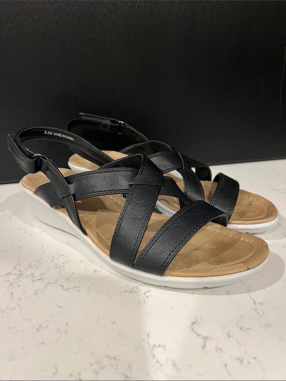 St. John’s Bay black Velcro closure sandals size 8.5